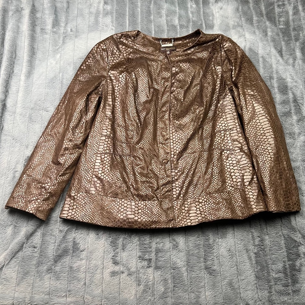 Dana Buchman Woman Bronze Snakeskin Faux Leather Jacket Metallic Plus Size 1X